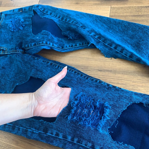 LF 90s Baggy Carmar Cut-Out Acid Wash Ripped Jeans Blue - Custom Made - Picture 3 of 6